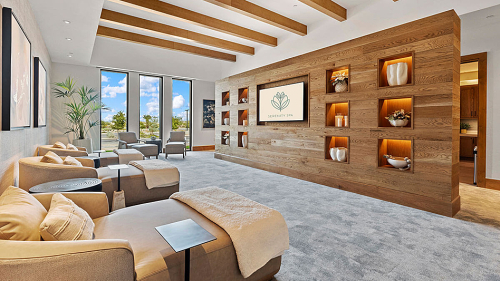 The Canyon Club also includes a game room will billiards, multi-purpose meeting rooms, an outdoor BBQ and pizza oven area for community events, the Serenity Spa with massage and esthetician services, and the Dapper Dog Barbershop.